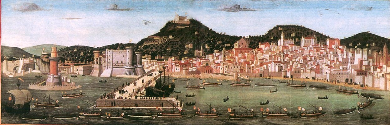Tavola Strozzi, view of the city of Naples from the sea, 1470